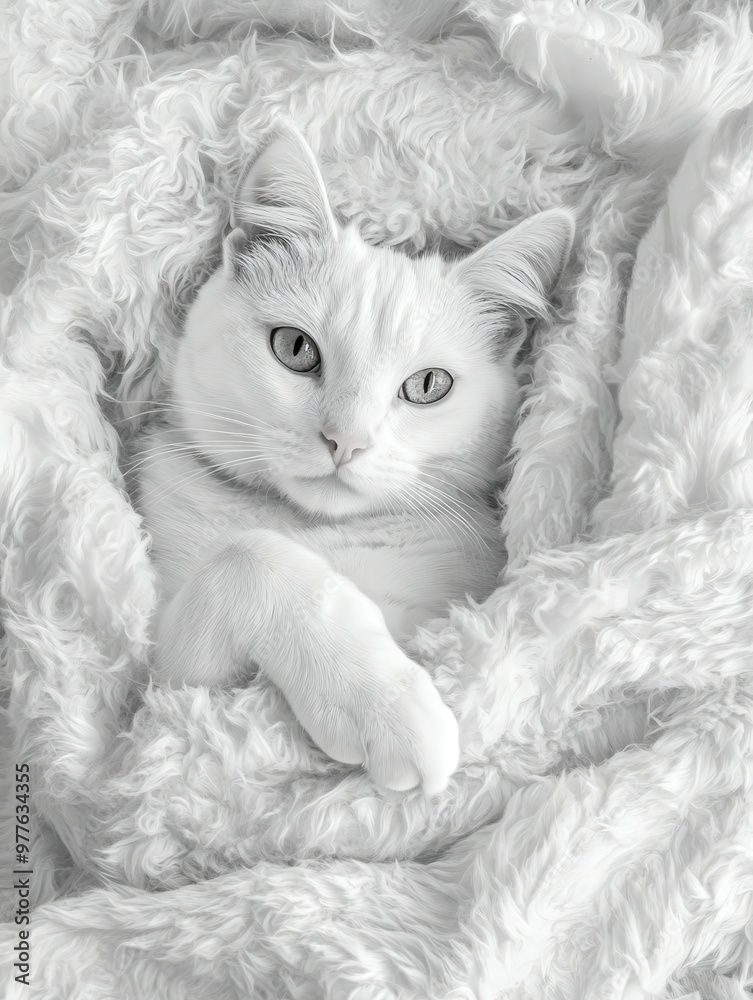 custom made wallpaper toronto digitalFluffy white cat relaxing comfortably in a cozy blanket on a sunny day