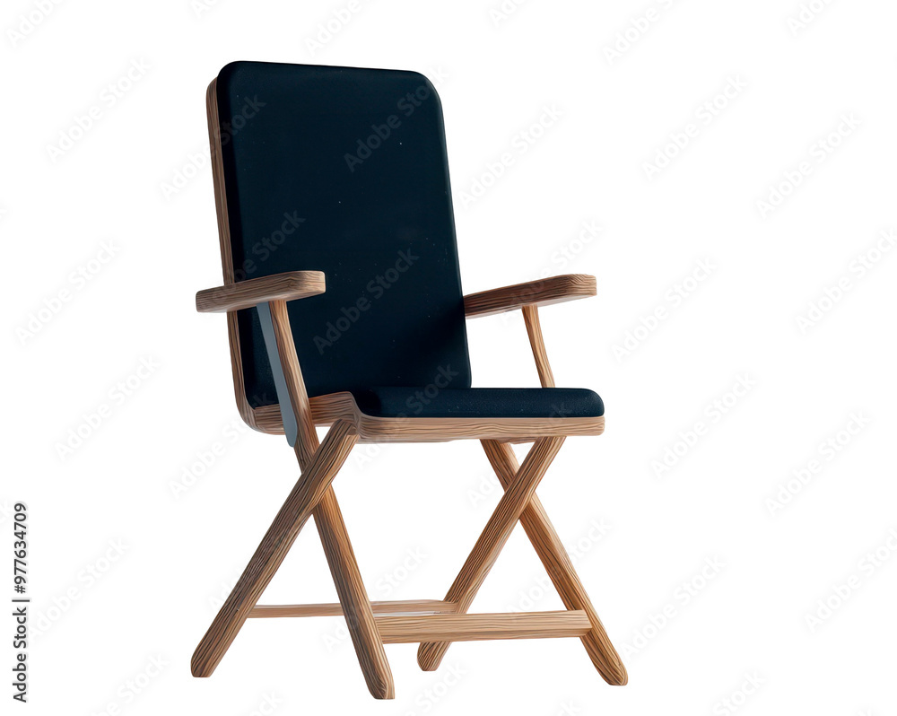 Stylish folding chair with wooden frame and padded seat isolate on transparent background, cutout, png Stylish folding chair with wooden frame and padded seat isolate on transparent background, cutout, png