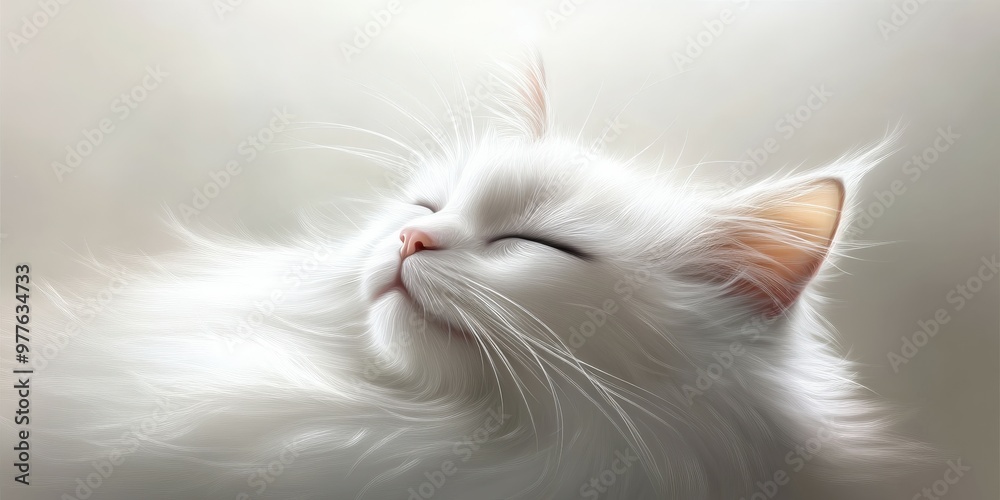 Serene white cat resting peacefully in soft light during daytime Serene white cat resting peacefully in soft light during daytime