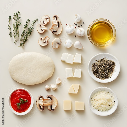 Wallpaper Mural Elegant presentation of mushroom pizza ingredients. Torontodigital.ca