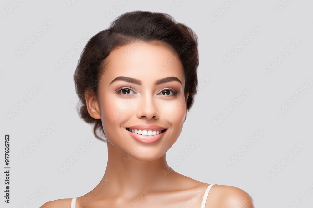 Smiling woman portrait, girl looking at camera. People, lifestyle, beauty concept Smiling woman portrait, girl looking at camera. People, lifestyle, beauty concept