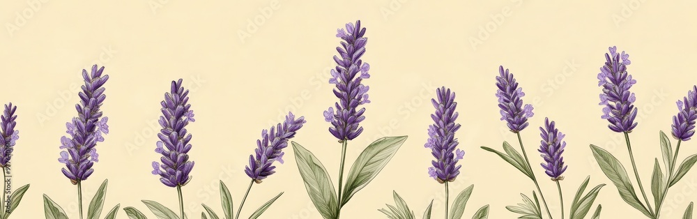 Beautiful lavender flower pattern with soft purples and greens, botanical style Beautiful lavender flower pattern with soft purples and greens, botanical style