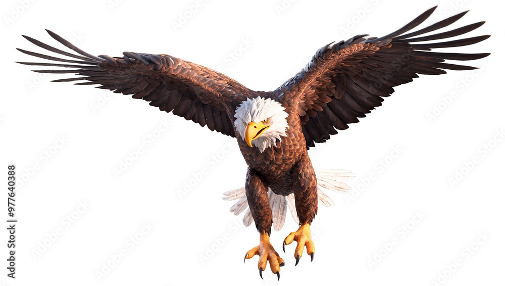 Obraz premium A fierce eagle flying, 3d render, transparent background
