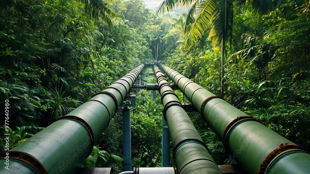 Exploring the lush jungle pathways connecting water pipes in a dense tropical forest environment Exploring the lush jungle pathways connecting water pipes in a dense tropical forest environment