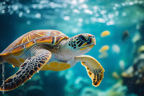 Little turtle swimming in the sea Vivid underwater images and southern landscapes  clear waters