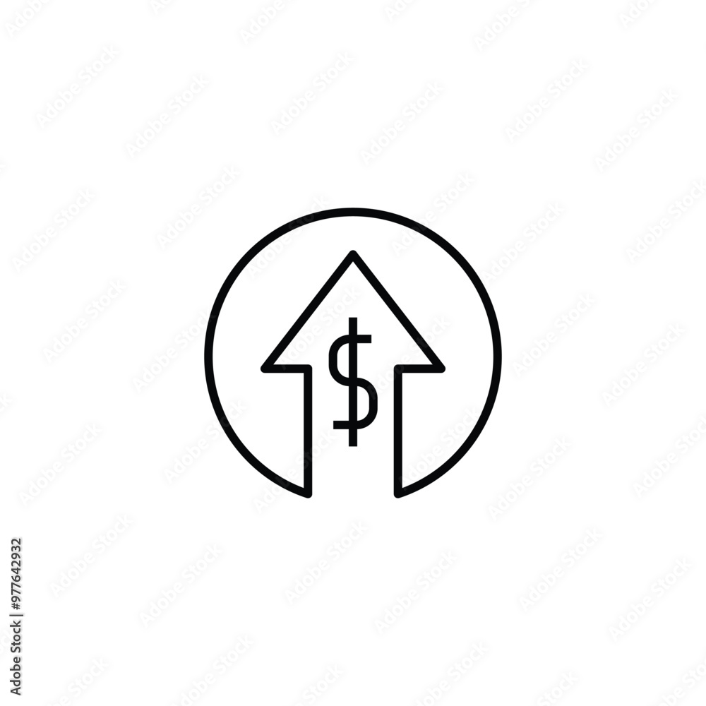 An upward arrow inside a circle with a dollar symbol signifies business success and profitability An upward arrow inside a circle with a dollar symbol signifies business success and profitability