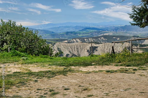 The beautiful countryside of Matera in Basilicata characterized by the particular conformation that form the Calanchi a particular geological phenomenon (1)