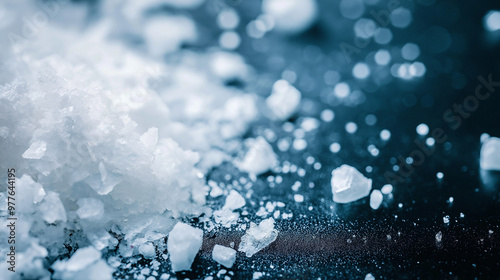 White crystal meth shards lying on dark reflective surface photo