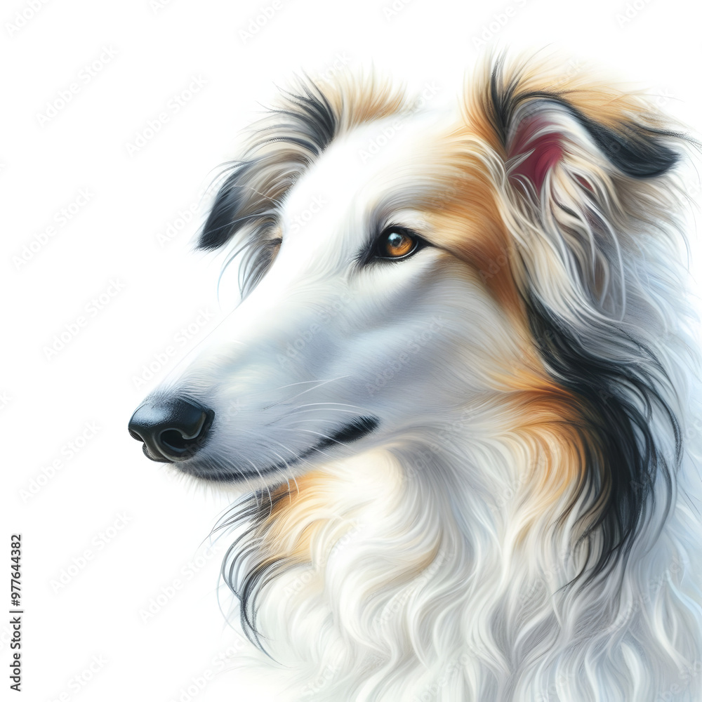 흰 배경, 보르조이, 파스텔화 (White background, Borzoi, pastel painting) 흰 배경, 보르조이, 파스텔화 (White background, Borzoi, pastel painting)