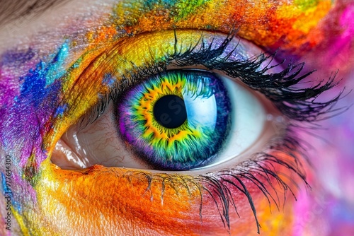Vibrant eye covered with abstract colorful paint symbolizing creativity expression and artistic vision