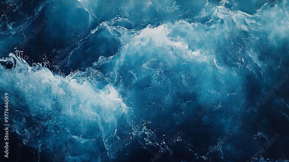 Oil painting seascape, dark blue sea abstraction, textured canvas Oil painting seascape, dark blue sea abstraction, textured canvas
