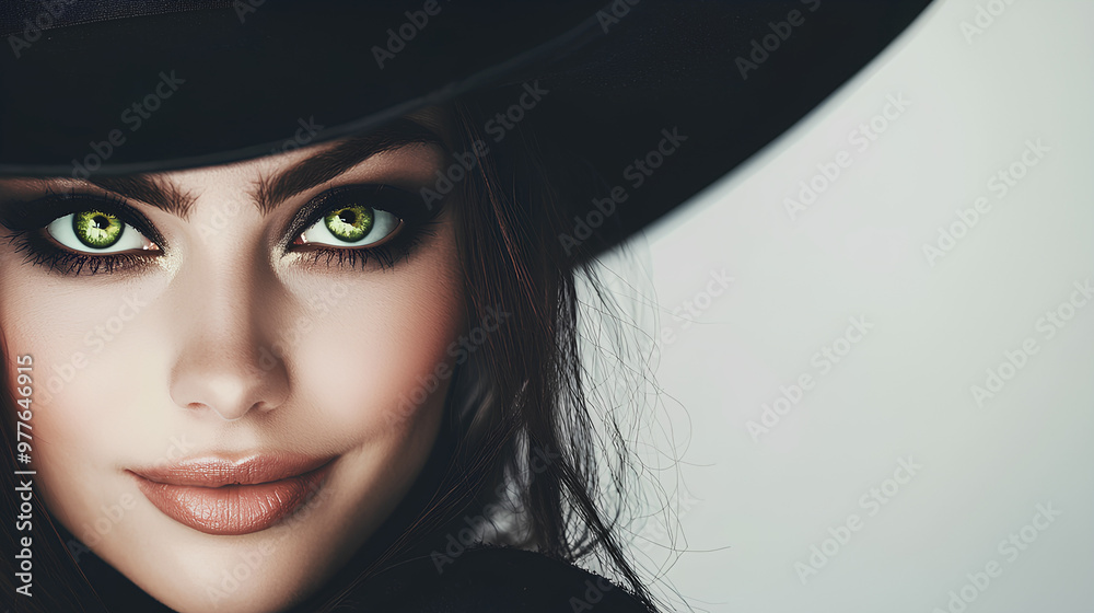 A witch with green eyes and a black hat A witch with green eyes and a black hat