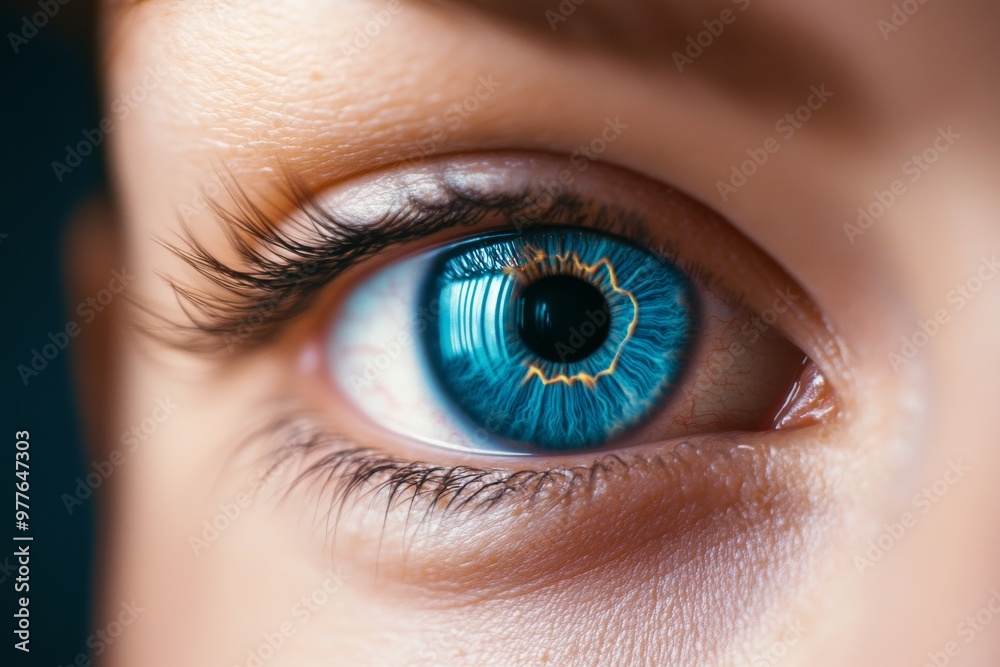 Fototapeta premium Close up of a vibrant blue eye with glowing neural patterns symbolizing human perception and brain activity