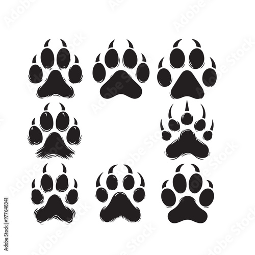 Paw print vector silhouette. Paw print logo, icon. Cat footprint vector design. paw print vector isolated on white background.