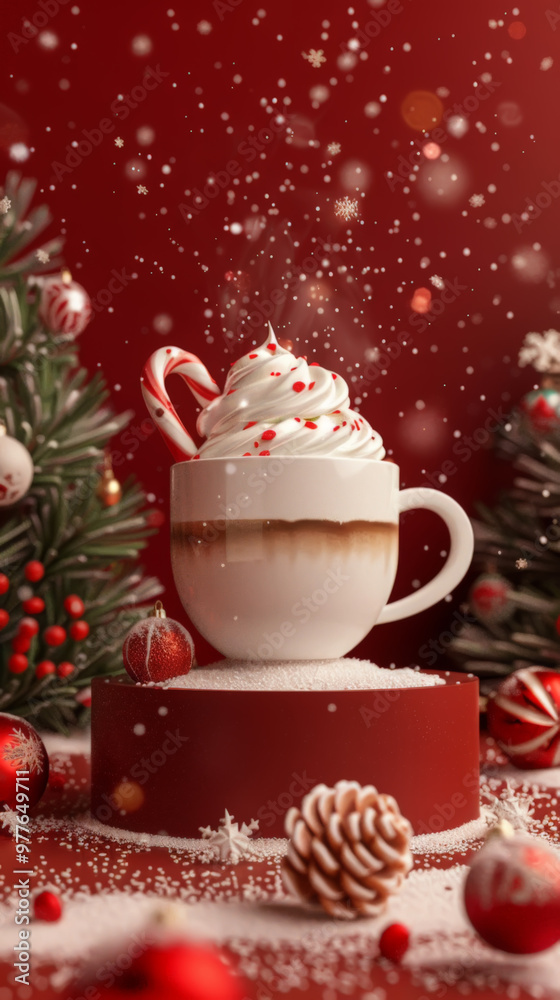 Christmas Hot Cocoa with Candy Cane and Whipped Cream Christmas Hot Cocoa with Candy Cane and Whipped Cream
