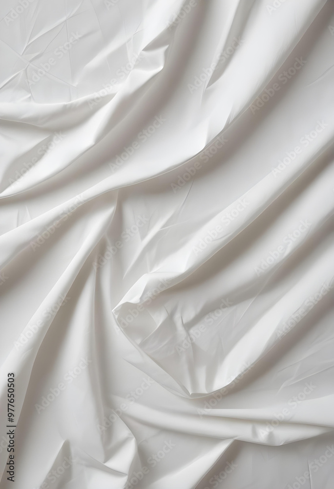 Close-up of white fabric with natural wrinkles and folds, creating a textured and minimalistic background suitable for various design uses.

