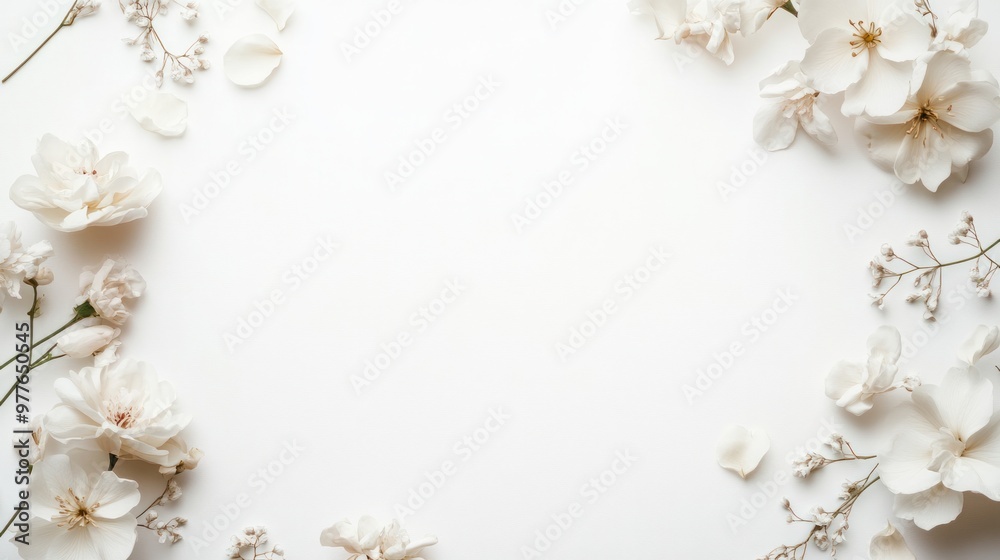 A white background wedding design with minimalistic floral details around the edges, leaving ample space for elegant typography and wedding details. A white background wedding design with minimalistic floral details around the edges, leaving ample space for elegant typography and wedding details.