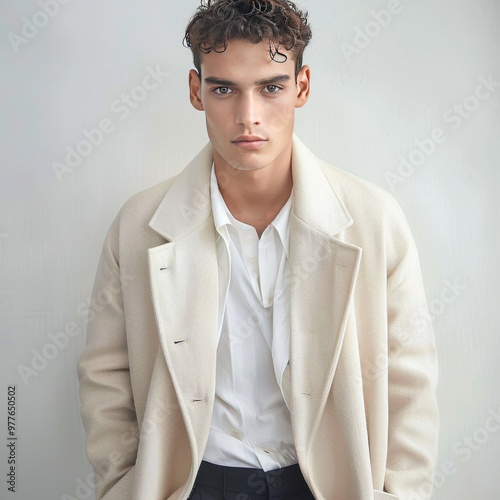 Stylish young man posing on neutral backdrop