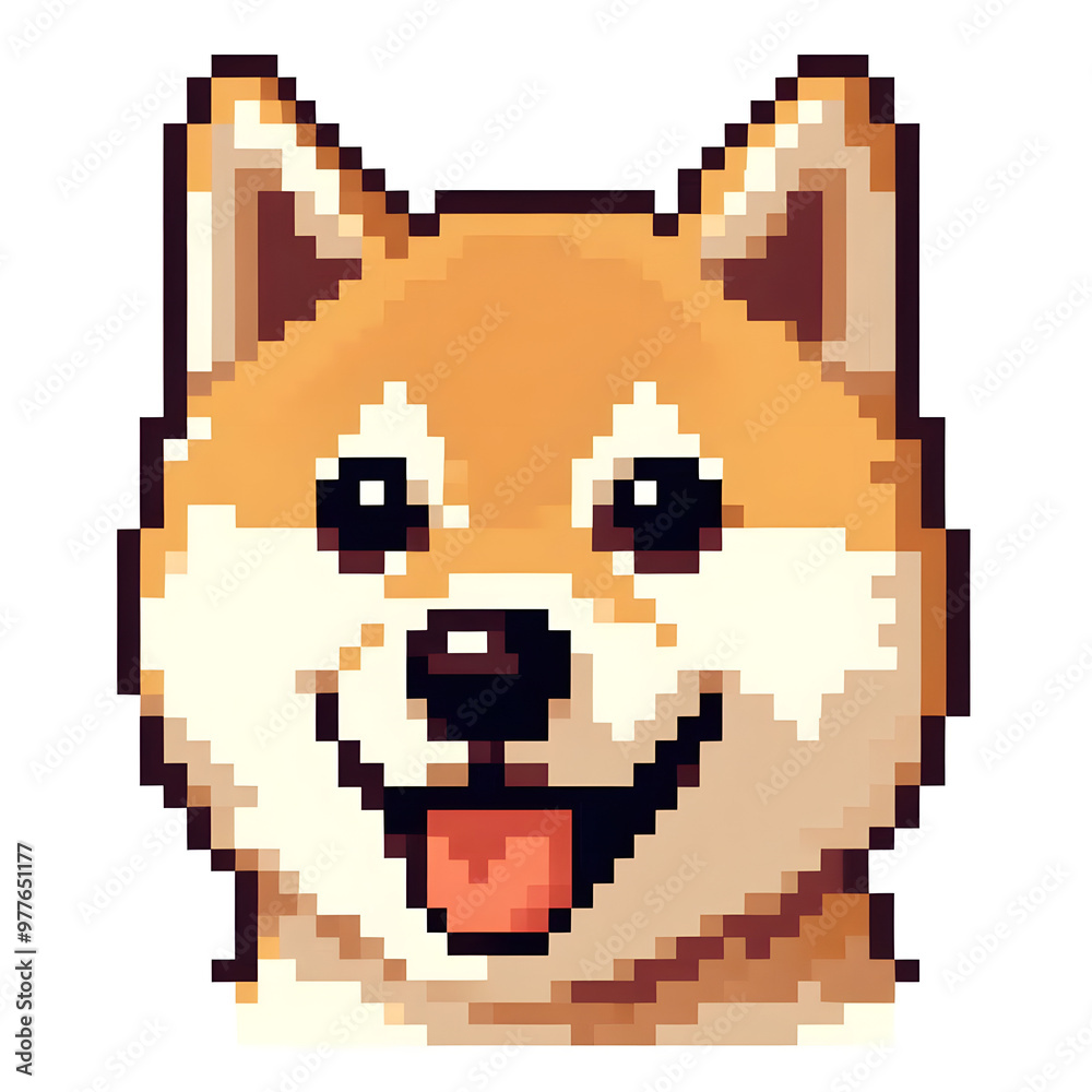 Fototapeta premium 흰 배경, 시바이누, 픽셀아트 (White background, Shiba Inu, Pixel Art)
