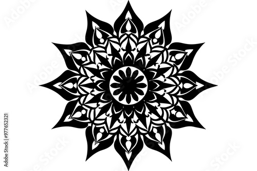 Ornamental luxury linocut mandala silhouette black vector art illustration photo