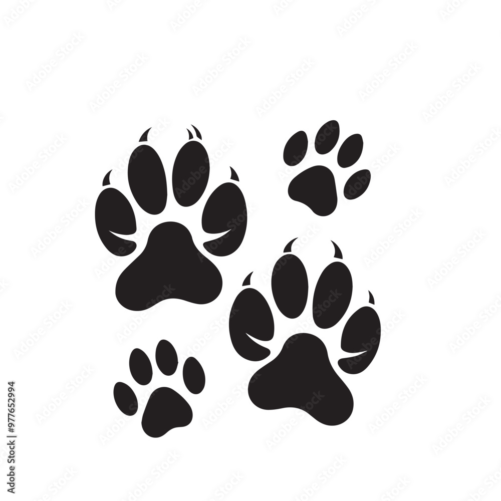 Fototapeta premium Paw print vector silhouette. Paw print logo, icon. Cat footprint vector design. paw print vector isolated on white background.