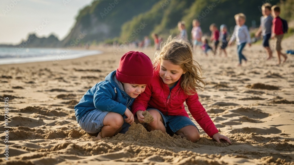 children playing on the beach children playing on the beach