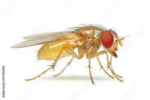 Fruit Fly. Drosophila Insect Macro Photography on White Background