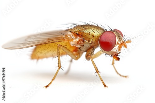Fruit Fly. Drosophila Insect Macro Shot Isolated on White Background