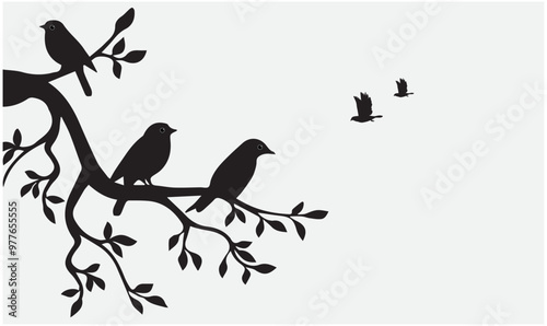 Sunrise time and Fly Birds, silhouette style, branch 
Tree vector illustration summer clipart autumn
Radius vector Silhouette Birds On Branch