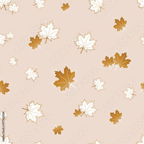 Obraz na płótnie Seamless pattern with autumn leaves. Vector illustration. w salonie