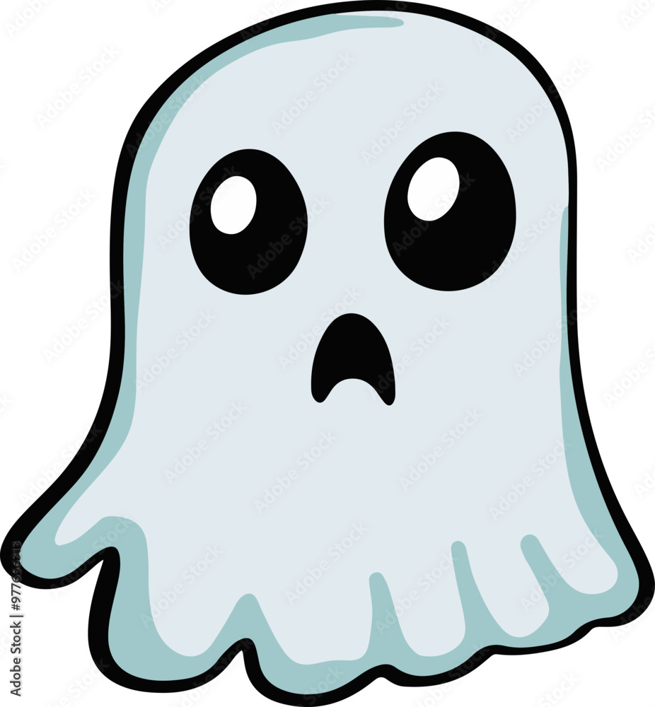 Cartoon Ghost Character with Big Eyes and Expression Cartoon Ghost Character with Big Eyes and Expression