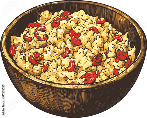 Vector Illustration of Colorful Snack Bowl with Popcorn