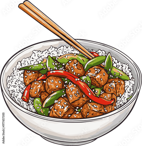 Vector Illustration of Delicious Stir-Fry Bowl