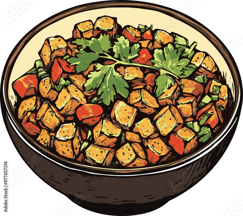 Vibrant Vector Dish with Tofu and Vegetables