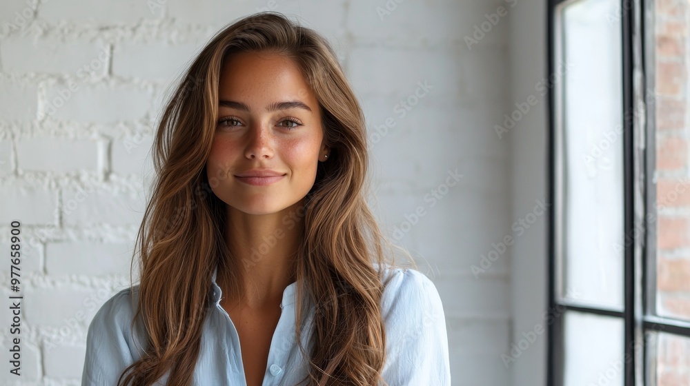 Golden Hour Glow A Womans Portrait with Soft Lighting and a Brick Wall Background Golden Hour Glow A Womans Portrait with Soft Lighting and a Brick Wall Background