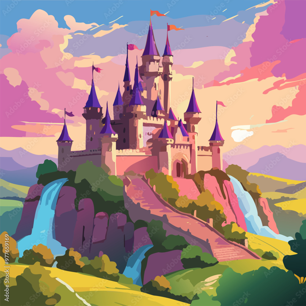 Medieval castle perched on a hill vector art illustration design Medieval castle perched on a hill vector art illustration design