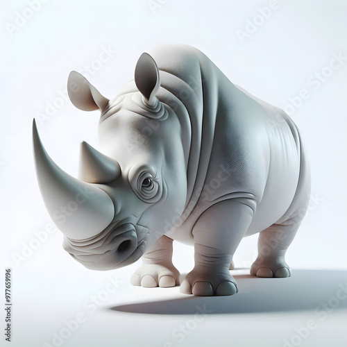 흰 배경, 코뿔소, 애니메이션 아트 (White background, Rhinoceros, animation art)