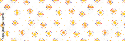 Cute sun icon seamless pattern. Summer banner. Vector illustration