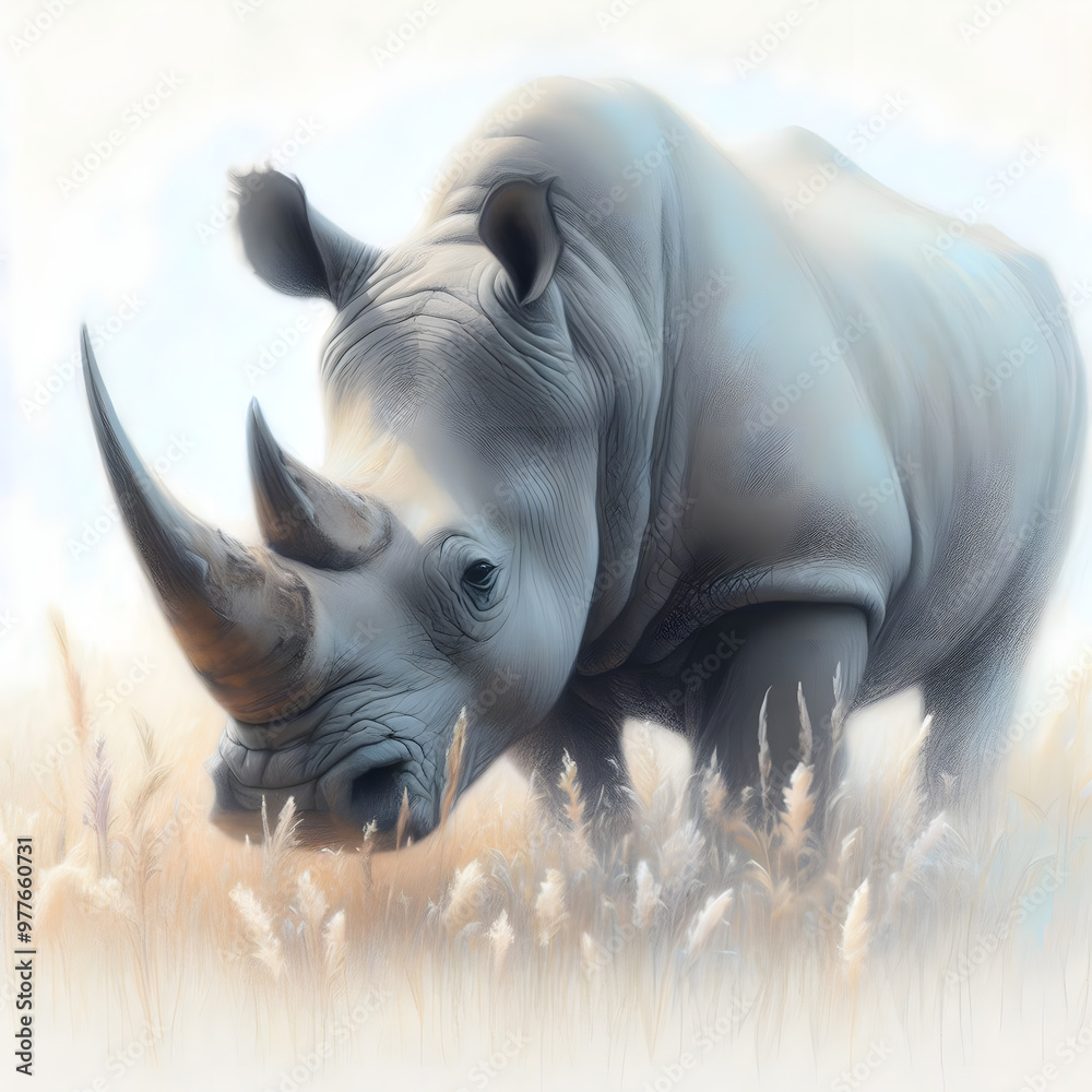 Fototapeta premium 코뿔소, 파스텔화 (Rhinoceros, pastel painting)