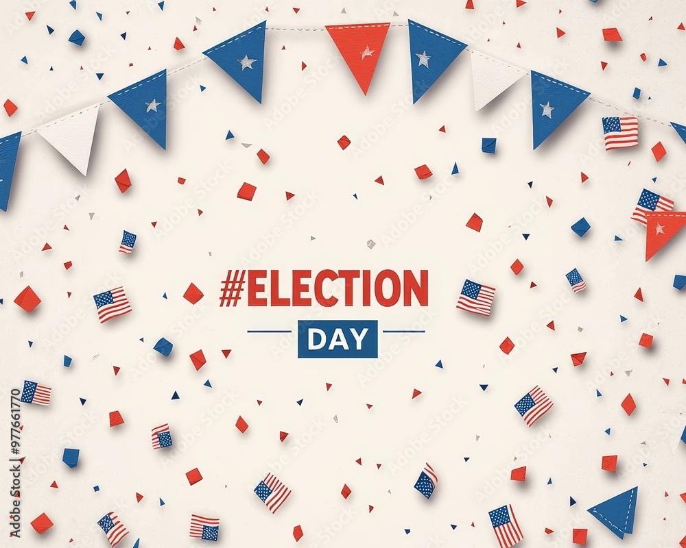Patriotic Election Day Banner with Red White and Blue Bunting and Confetti Patriotic Election Day Banner with Red White and Blue Bunting and Confetti