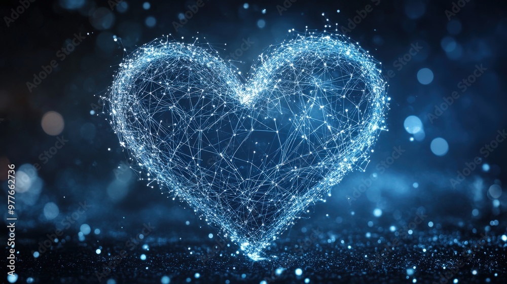 Glowing heart made of lines and dots, tech-inspired Glowing heart made of lines and dots, tech-inspired