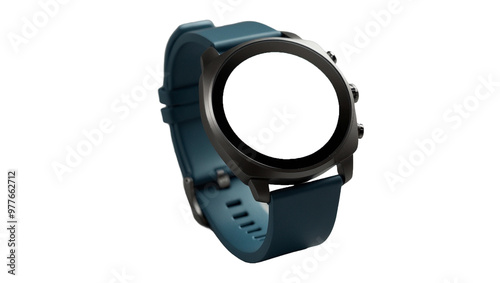 A stylish smartwatch with a durable blue and black strap, transparent background