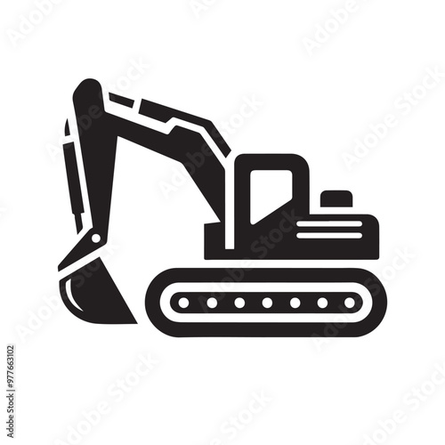 Excavator vector silhouette. Construction excavator vector design. Excavator logo, icon isolated on white background.