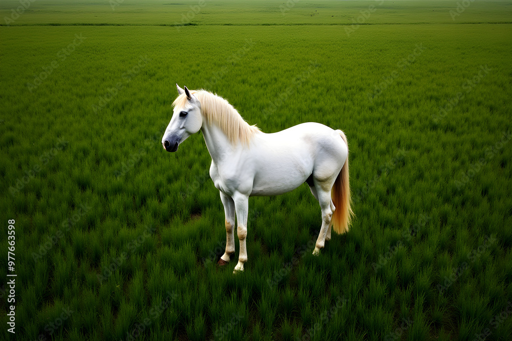 aerial view of a horse on a green meadow aerial view of a horse on a green meadow