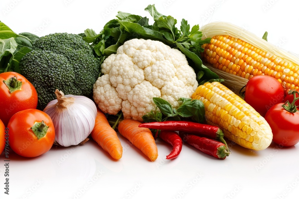Vibrant Vegetable Still Life A Colorful Composition of Fresh Produce on White Background Vibrant Vegetable Still Life A Colorful Composition of Fresh Produce on White Background