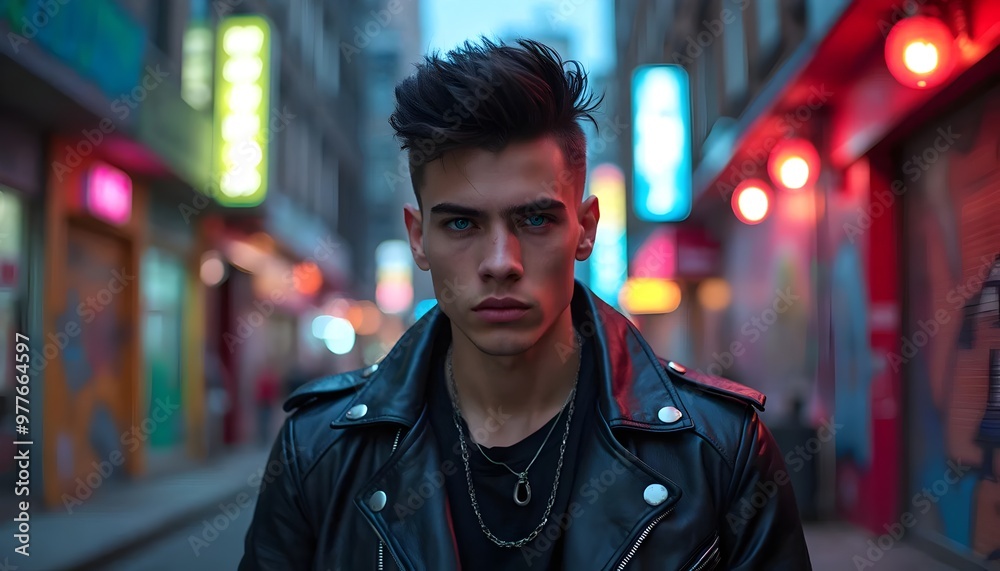 Determined Young Man in Gritty Urban Alleyway Determined Young Man in Gritty Urban Alleyway