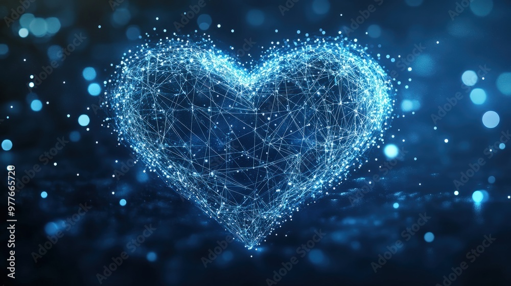 Glowing heart made of lines and dots, tech-inspired Glowing heart made of lines and dots, tech-inspired