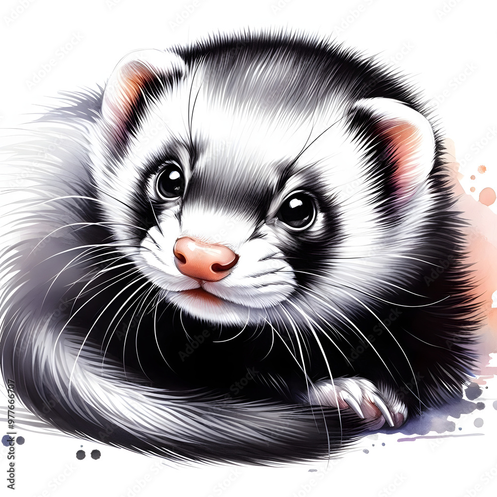 Fototapeta premium 페럿, 수채화 (Ferret, water colour)