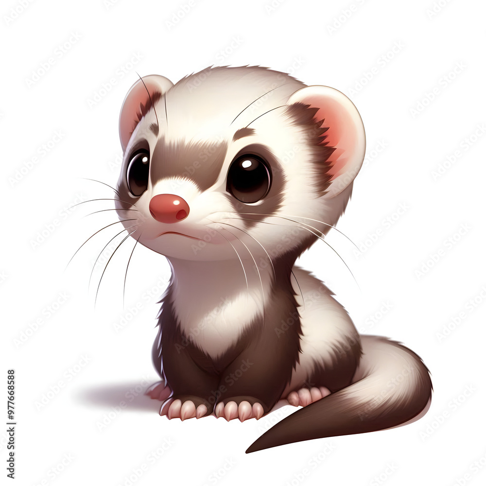 흰 배경, 페럿, 애니메이션 아트 (White background, Ferret, animation art)