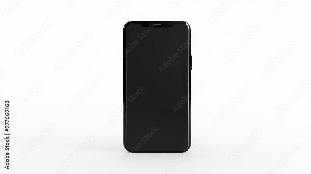 Modern smartphone with black screen and sleek design isolated on white background Modern smartphone with black screen and sleek design isolated on white background
